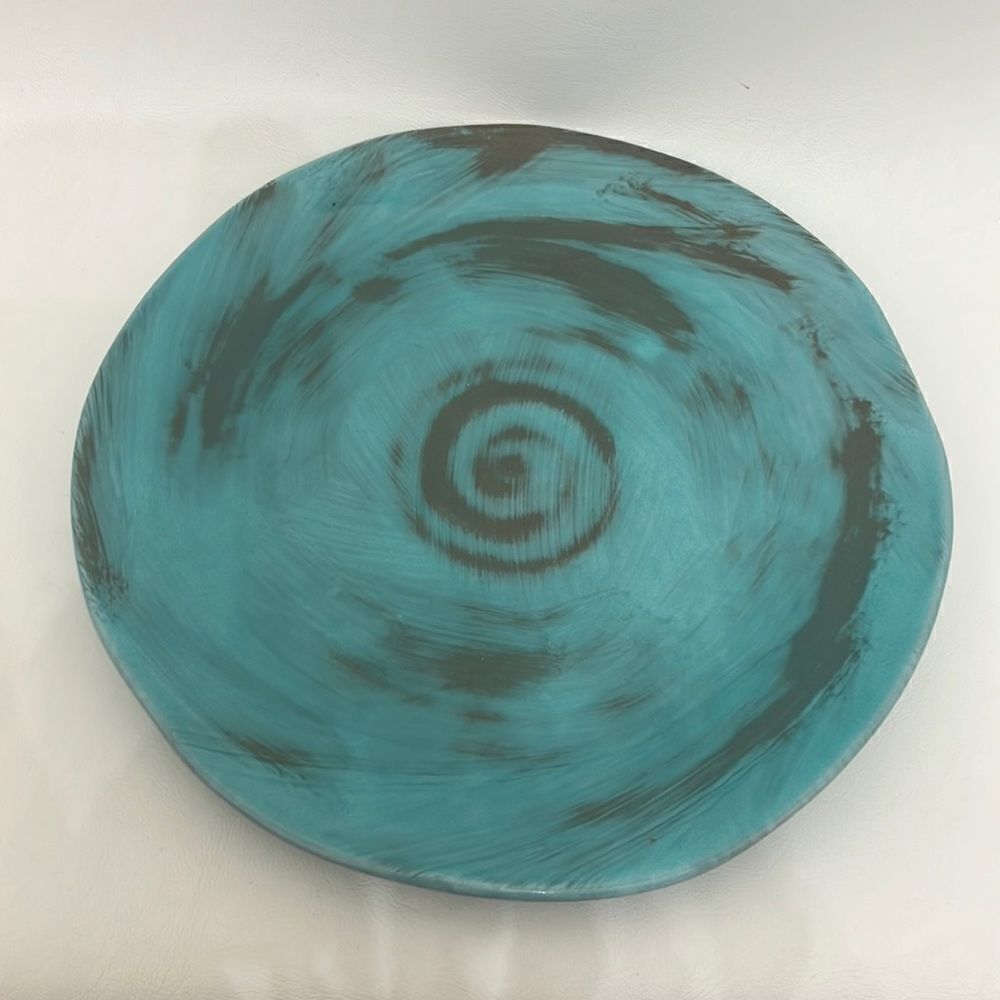 Italy Turquoise Swirl 8 1/2 In Plate Handmade And Painted Distressed Exquisite